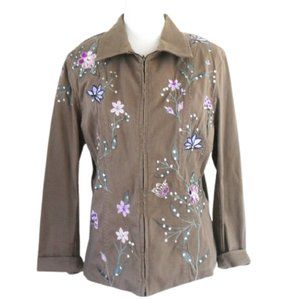 Tabi Flowers & Sequins Tan Zip Up Jacket